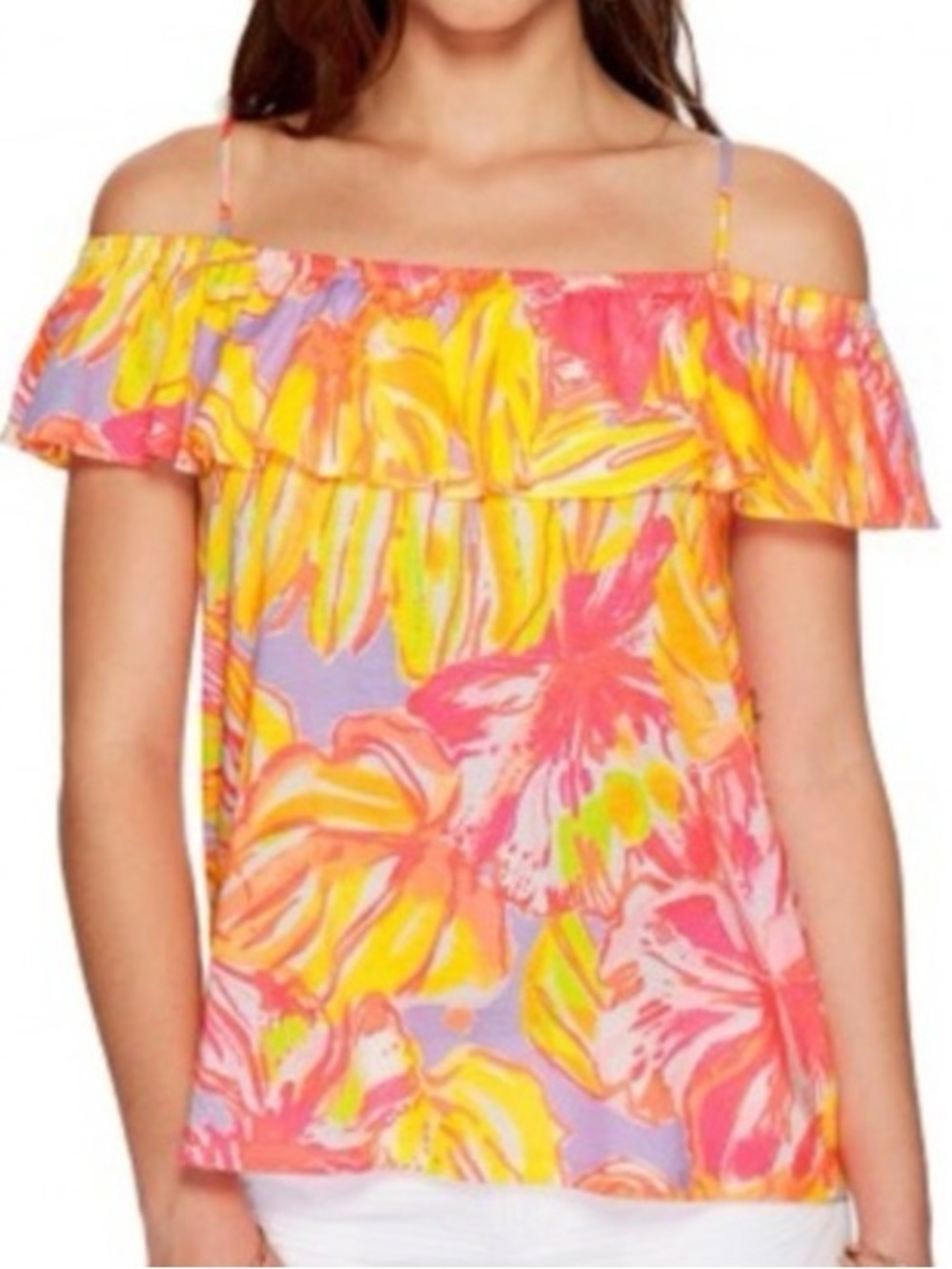 Lilly Pulitzer Tamiami Off Shoulder Ruffle Top Sun Splashed Print Size Large NWT